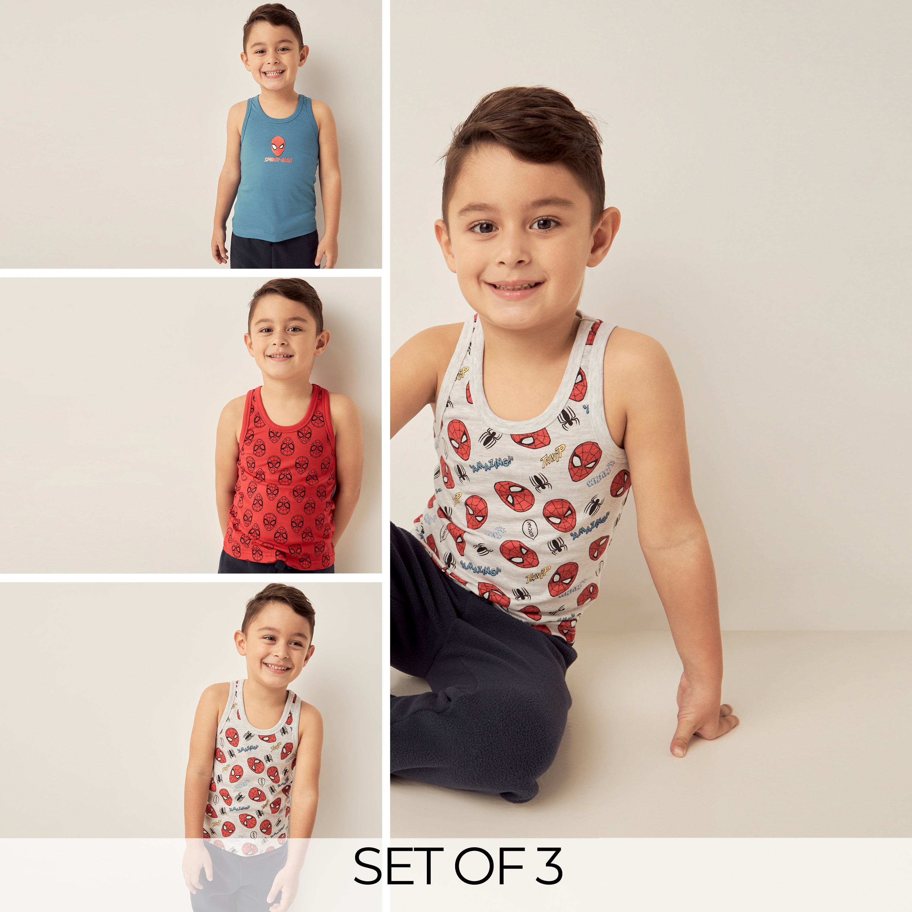 Spider-Man Print Vest - Set of 3-baby-boys-clothing-innerwear-image-1