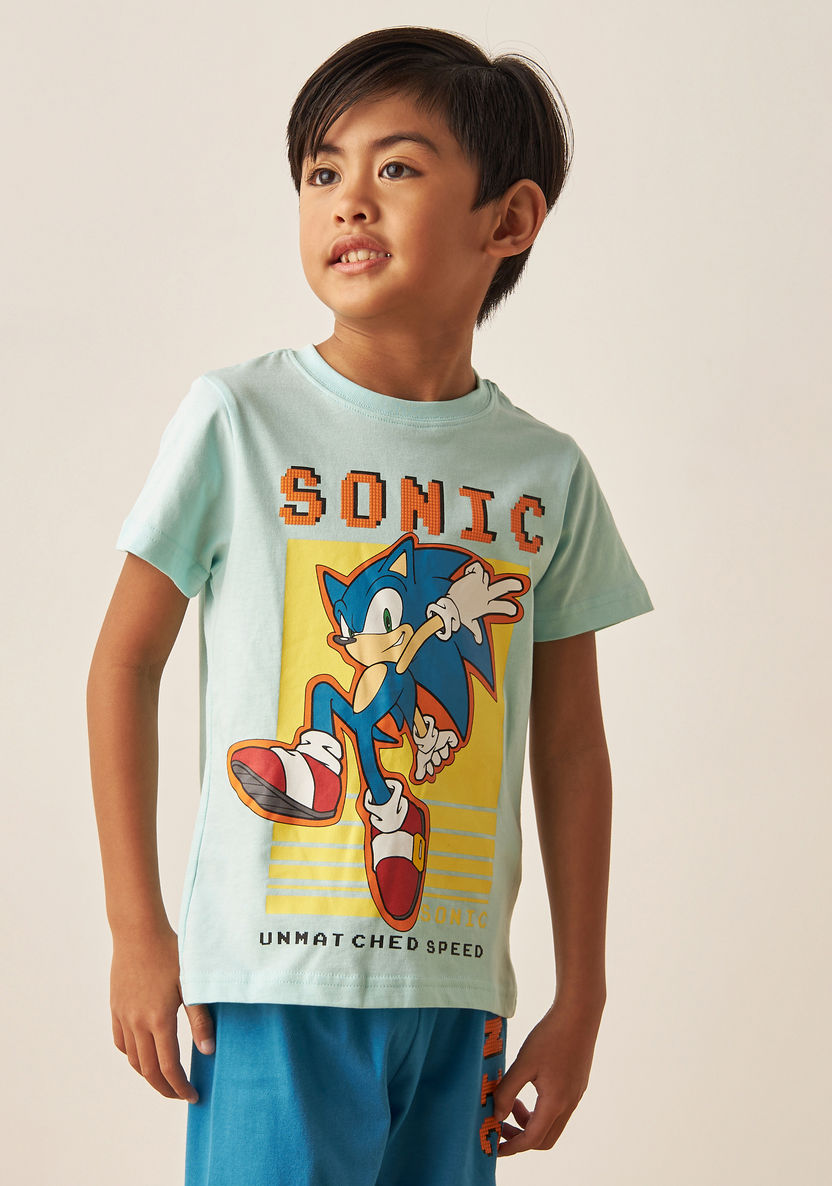 SEGA Sonic The Hedgehog Print Short Sleeves T-shirt and Pyjama Set-Nightwear-image-1