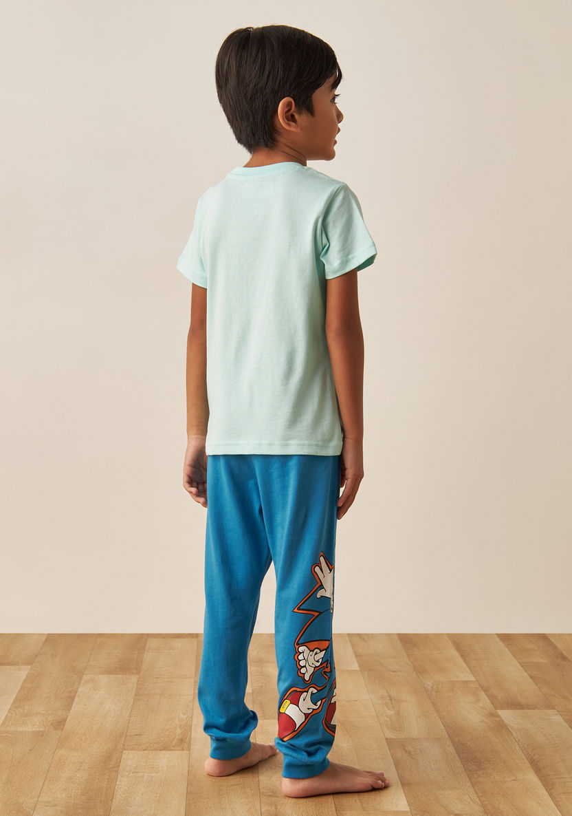 SEGA Sonic The Hedgehog Print Short Sleeves T-shirt and Pyjama Set-Nightwear-image-4