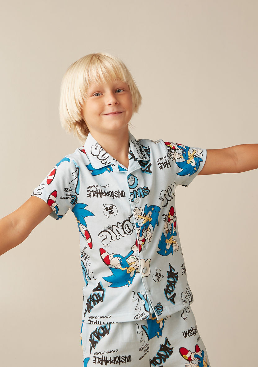 SEGA Sonic the Hedgehog Print Shirt and Pyjama Set-Pyjama Sets-image-1