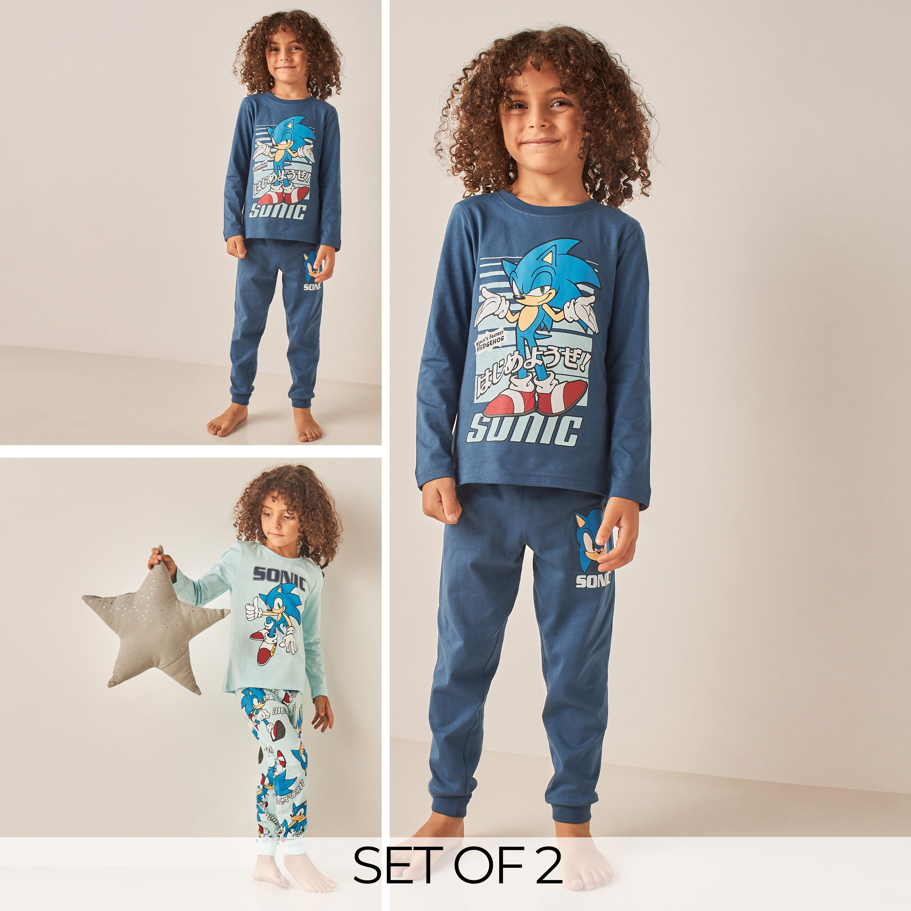 Sonic the Hedgehog Print Long Sleeves T shirt and Pyjama Set Set of 2