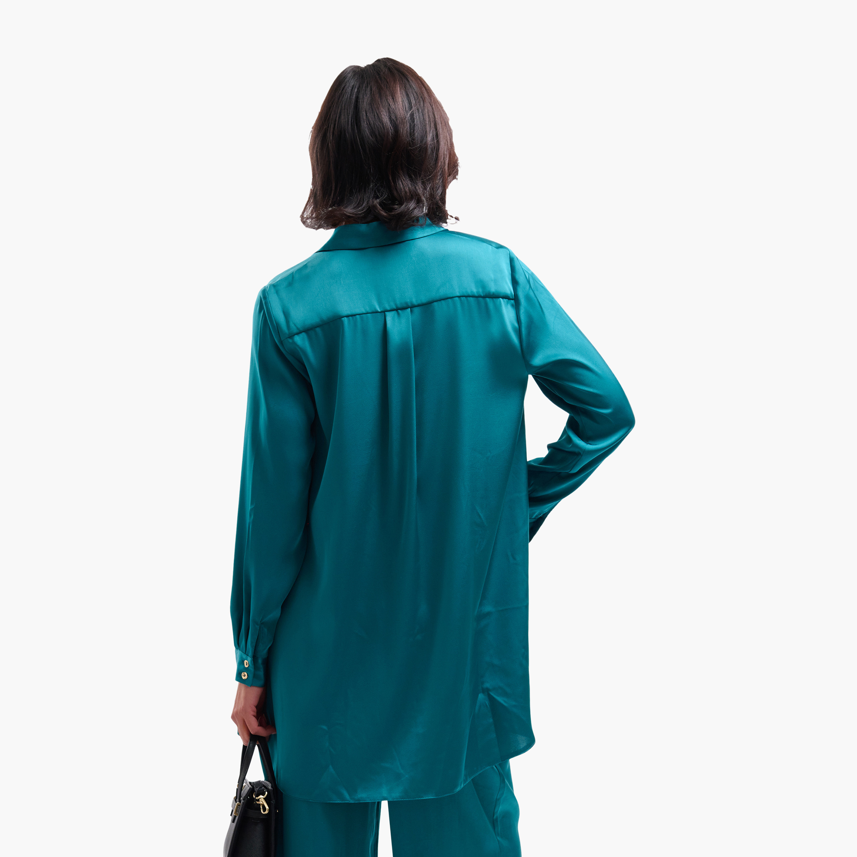 FAIA Teal Plain Satin Collared Women's Shirt-women-clothing-shirtsandblouses-shirts-image-3