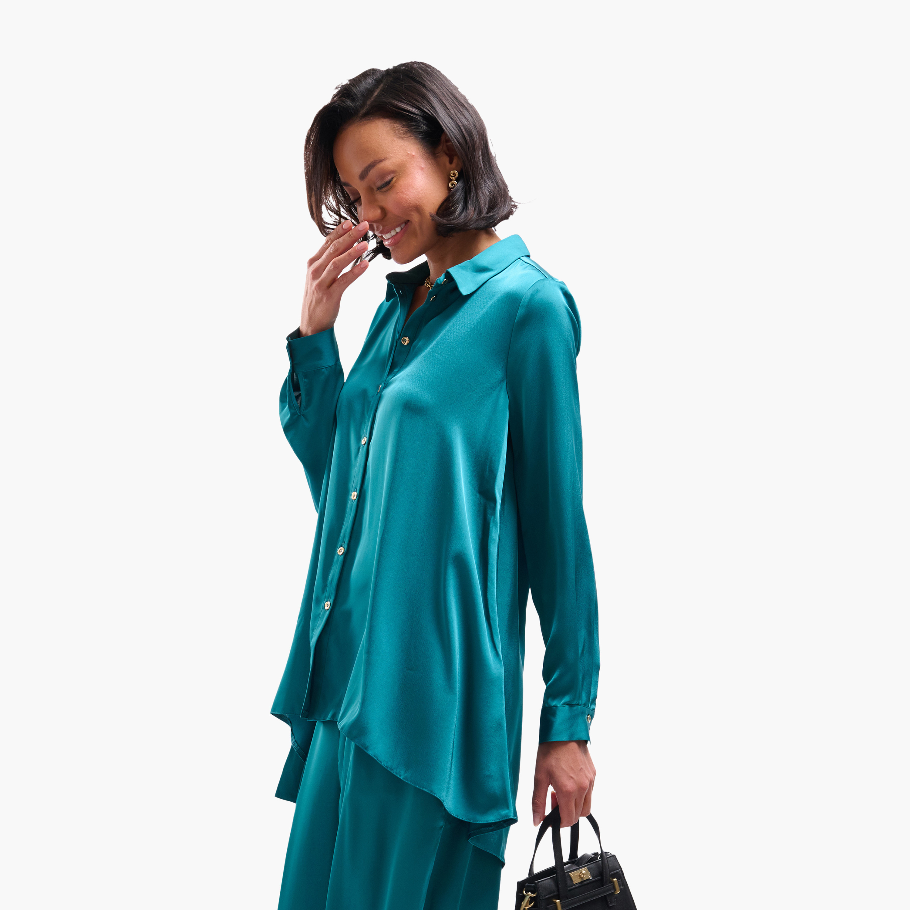 FAIA Teal Plain Satin Collared Women's Shirt-women-clothing-shirtsandblouses-shirts-image-4