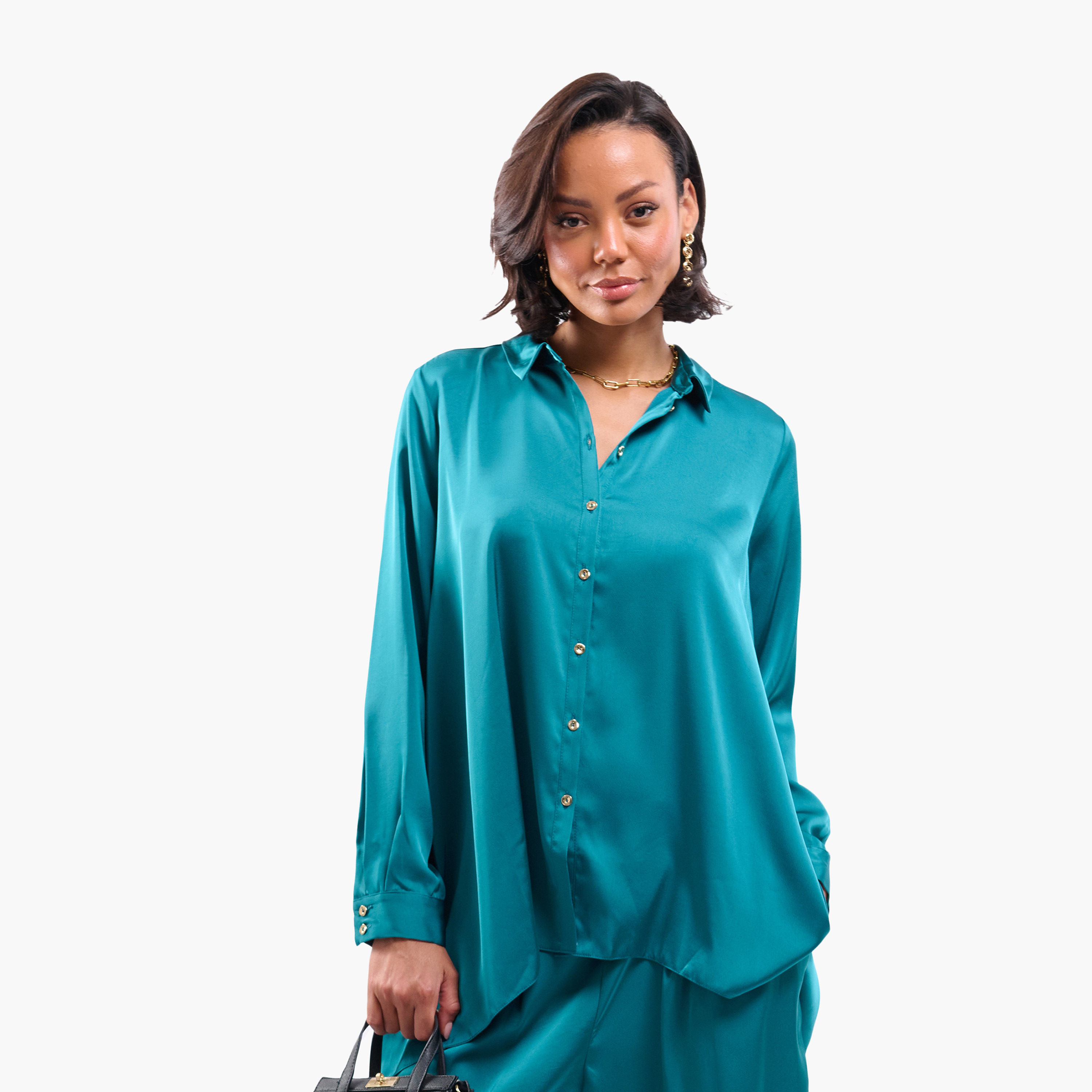 FAIA Teal Plain Satin Collared Women's Shirt-women-clothing-shirtsandblouses-shirts-image-6