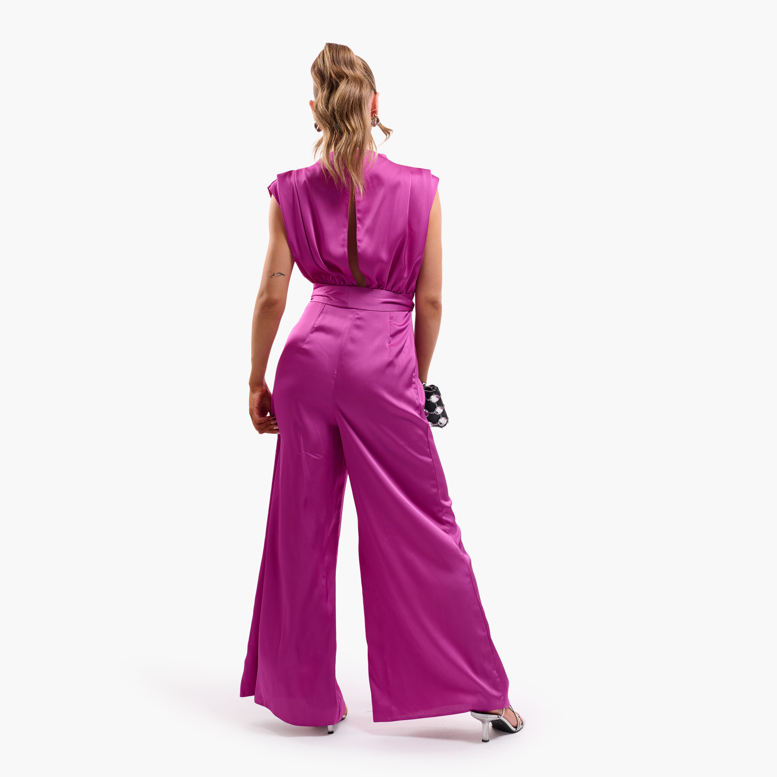 FAIA Orchid Plain Satin Cowl Neck Women's Jumpsuit-women-clothing-jumpsuits-image-3