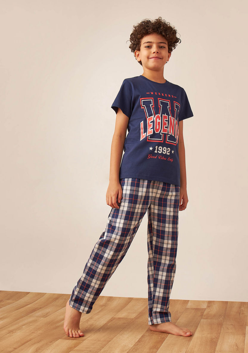 Juniors Printed T-shirt and Checked Pyjama Set-Nightwear-image-0