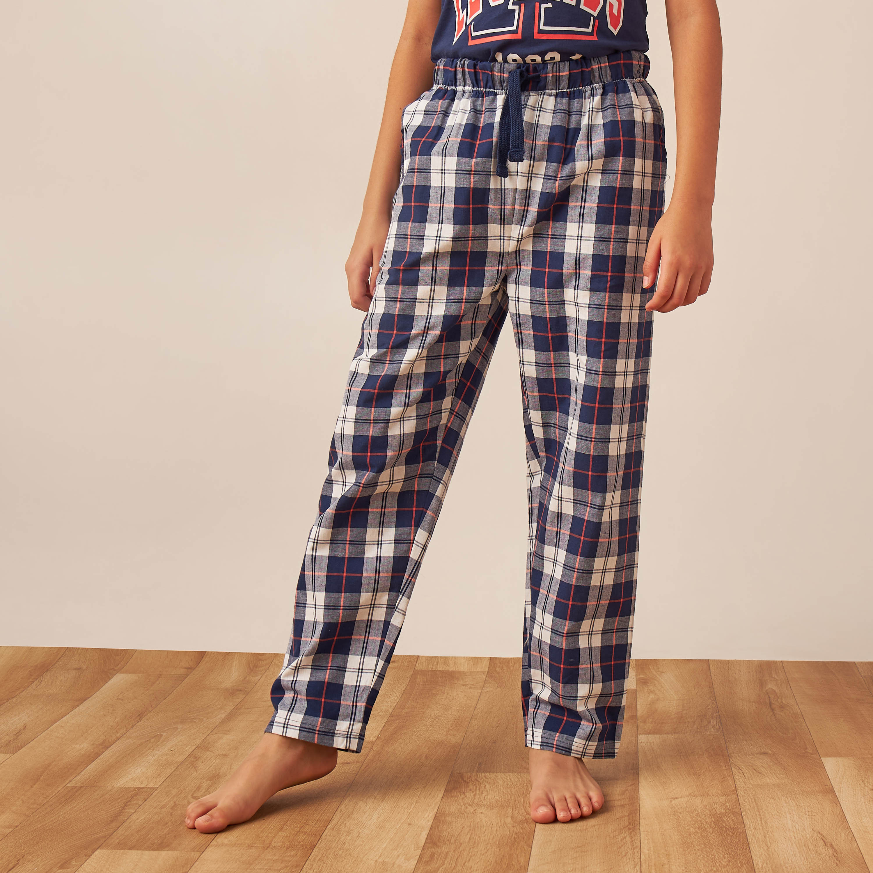 Juniors Printed T-shirt and Checked Pyjama Set-boys-clothing-nightwear-image-3