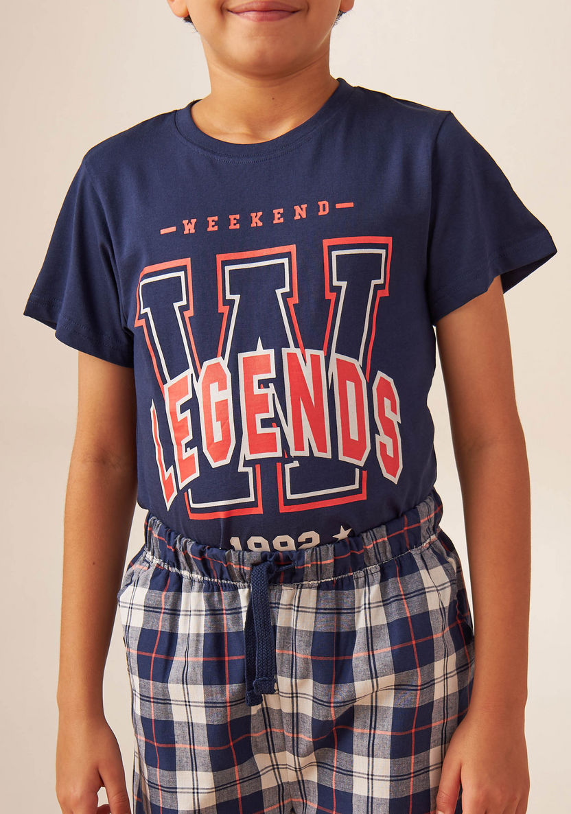 Juniors Printed T-shirt and Checked Pyjama Set-Nightwear-image-3