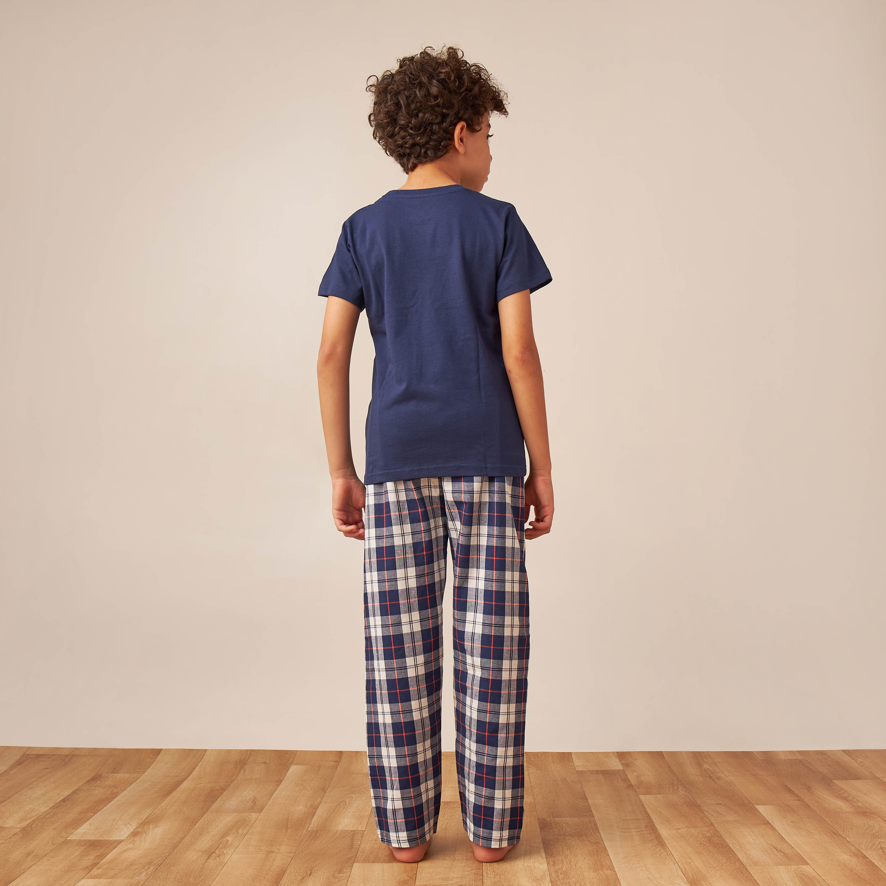 Juniors Printed T-shirt and Checked Pyjama Set-boys-clothing-nightwear-image-5