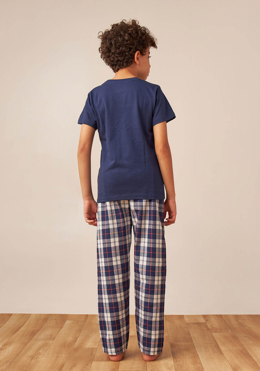Juniors Printed T-shirt and Checked Pyjama Set-Nightwear-image-4