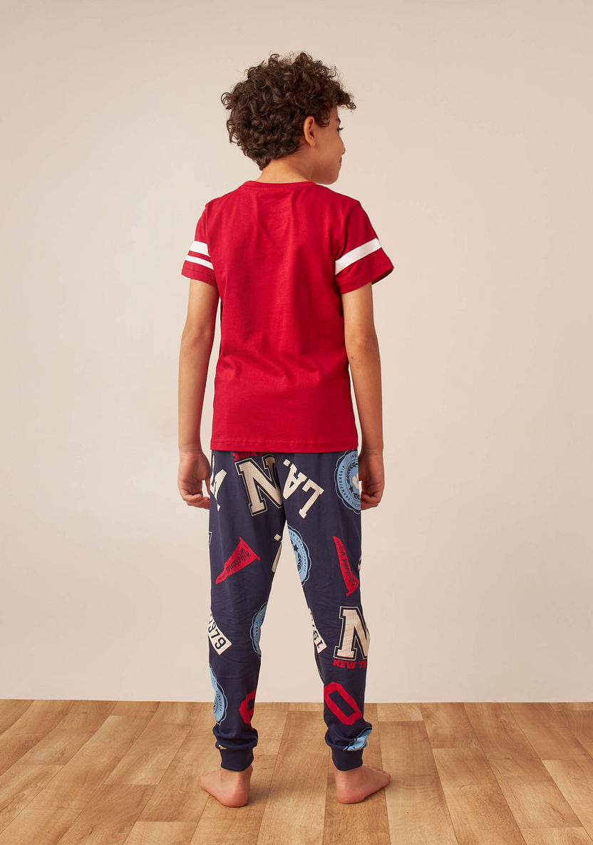 Juniors Printed T-shirt with Pyjamas - Set of 2-Nightwear-image-5