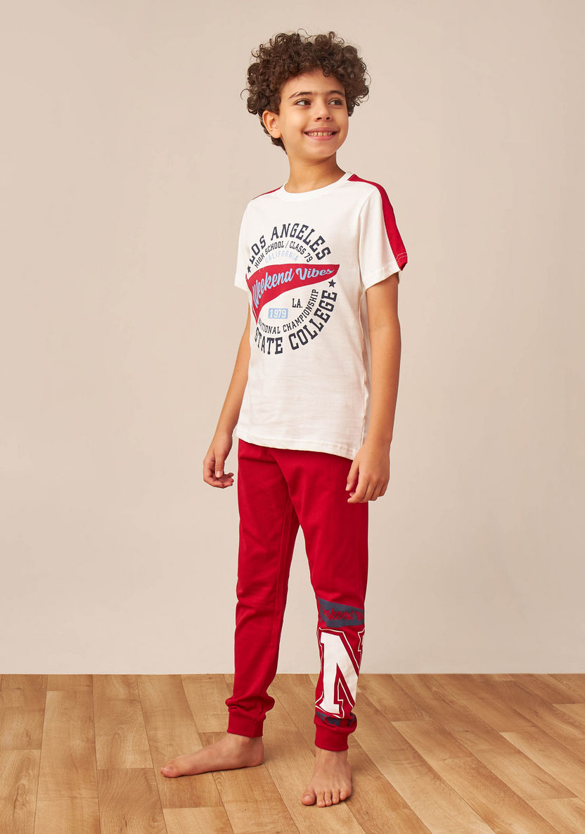 Juniors Printed T-shirt with Pyjamas - Set of 2-Nightwear-image-6