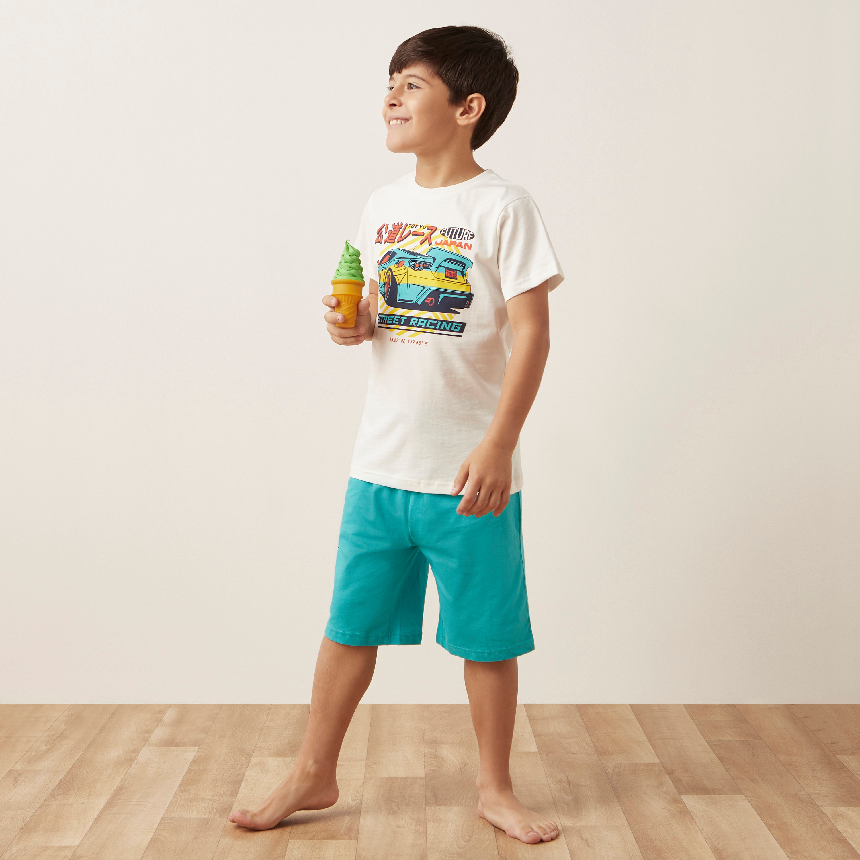 Juniors Graphic Print T-shirt and Shorts Set-boys-clothing-nightwear-image-1