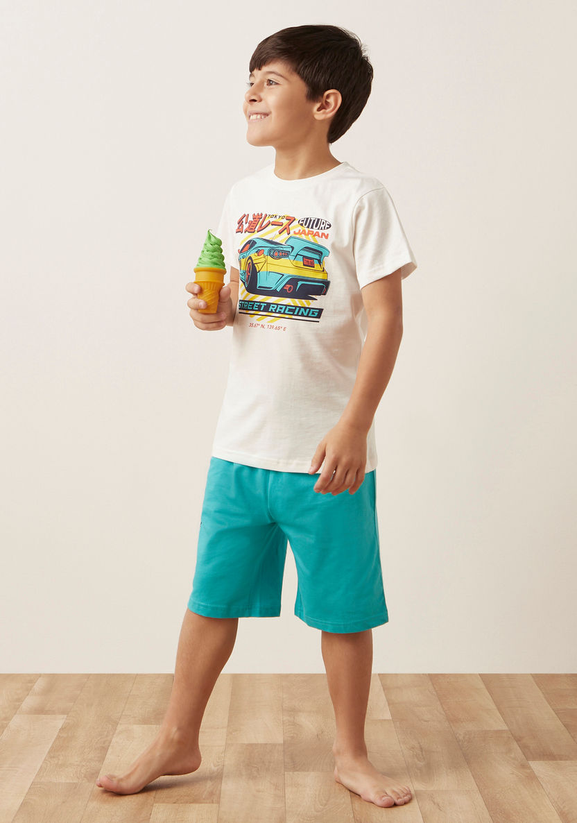 Juniors Graphic Print T-shirt and Shorts Set-Nightwear-image-0
