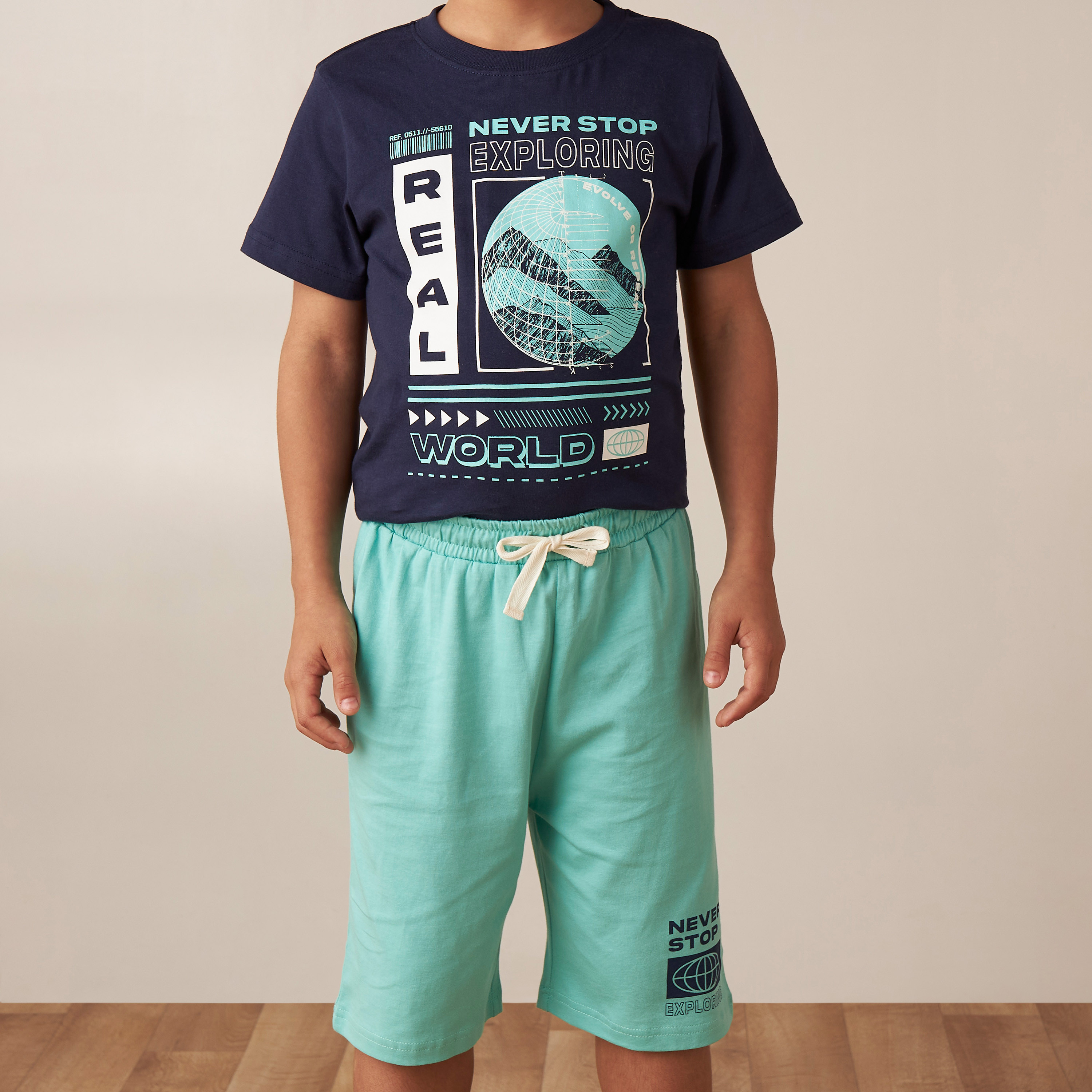 Juniors Printed T-shirt and Shorts Set-boys-clothing-nightwear-image-4