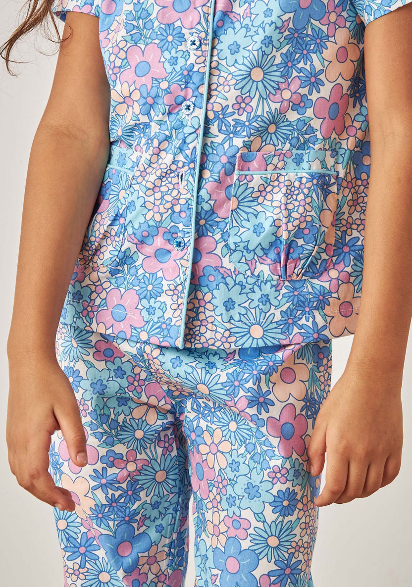 Juniors All-Over Floral Print Shirt and Pyjama Set-Pyjama Sets-image-3