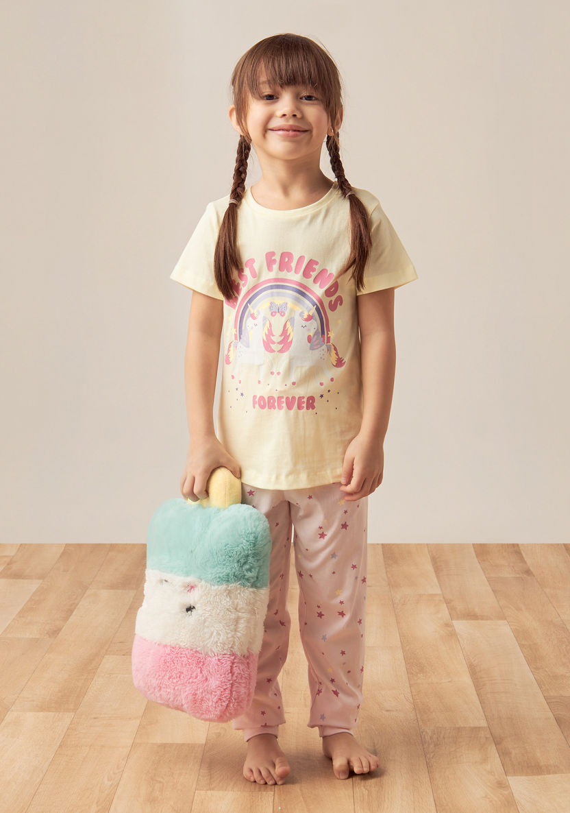 Juniors Unicorn Slogan Print Short Sleeves T-shirt and Elasticated Pyjama Set-Nightwear-image-0