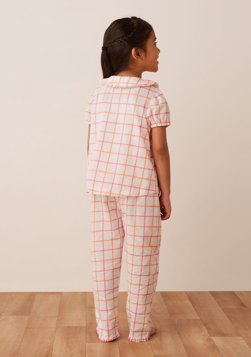 Juniors Checked Unicorn Embroidered Top and Pyjama Set-Pyjama Sets-image-4