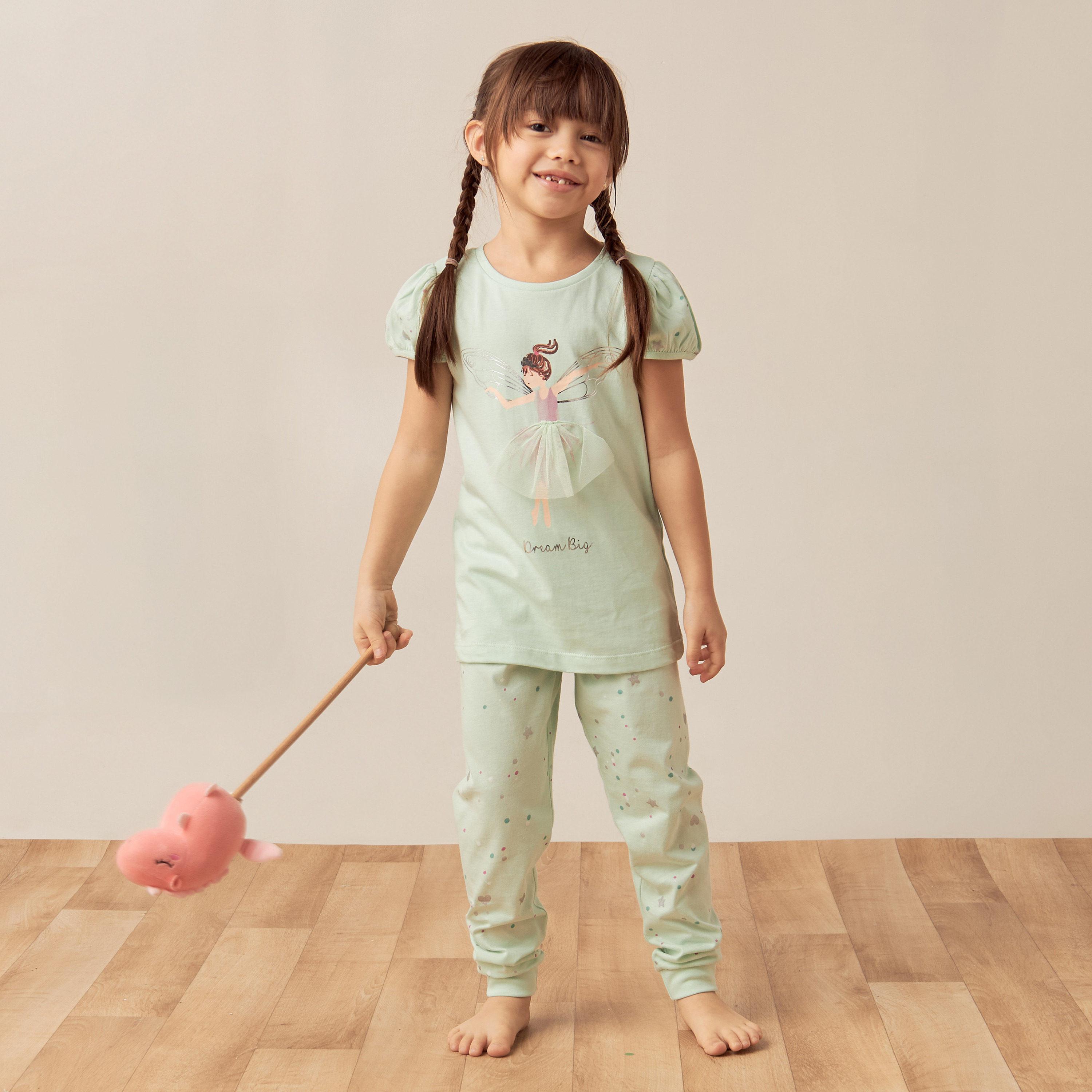 Buy Juniors Graphic Foil Print T-shirt and Elasticated Pyjama Set 