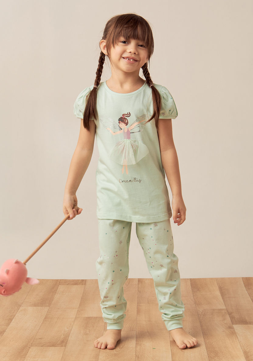 Juniors Graphic Foil Print T-shirt and Elasticated Pyjama Set-Pyjama Sets-image-0