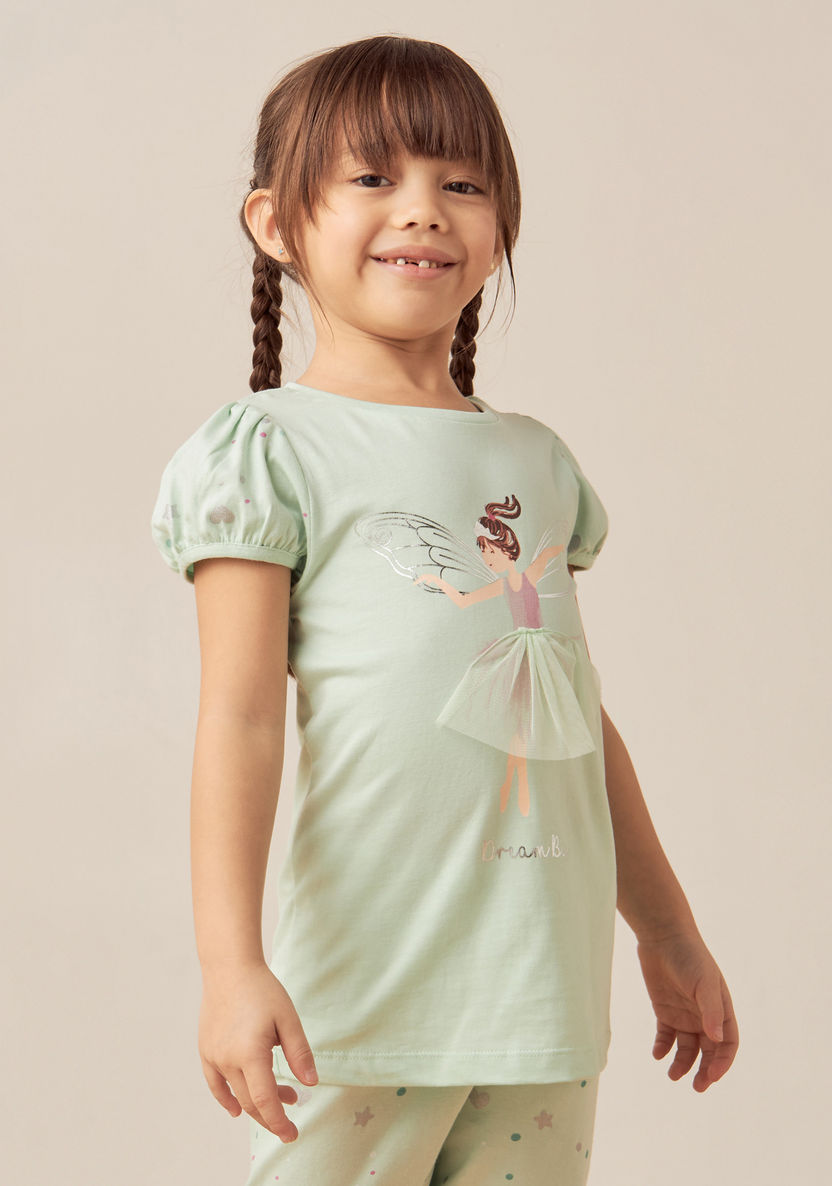 Juniors Graphic Foil Print T-shirt and Elasticated Pyjama Set-Pyjama Sets-image-1
