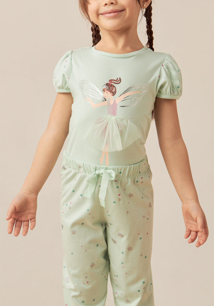 Juniors Graphic Foil Print T-shirt and Elasticated Pyjama Set-Pyjama Sets-image-3