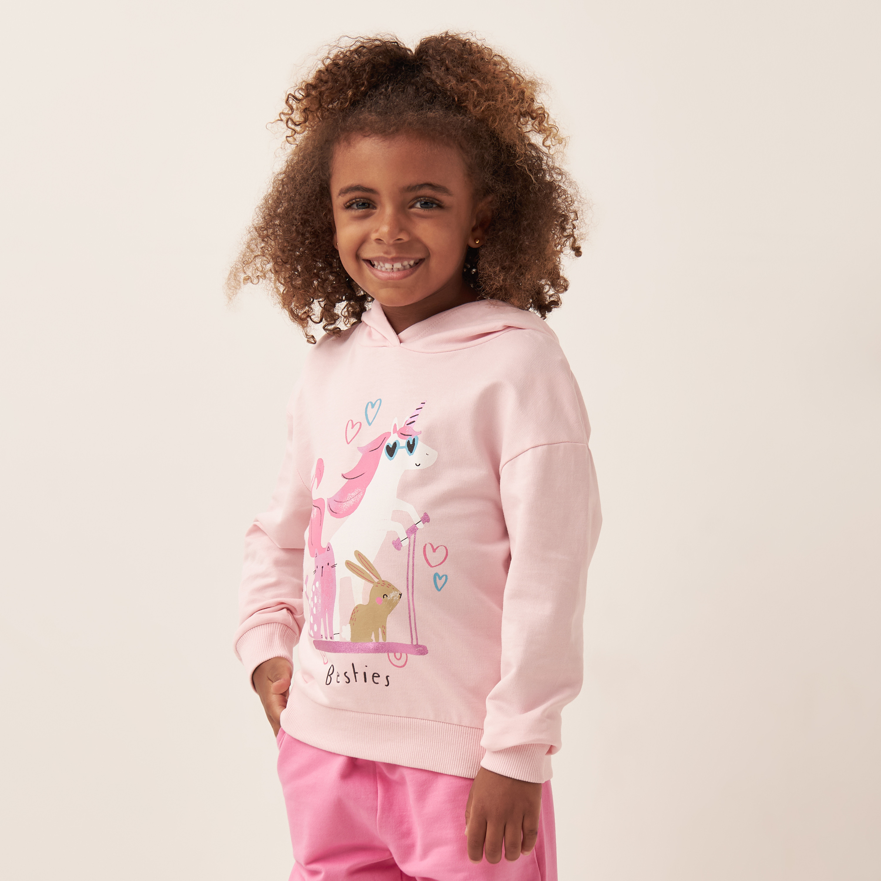 Juniors Unicorn Print Hooded Sweatshirt and Pyjama Set-girls-clothing-nightwear-image-2