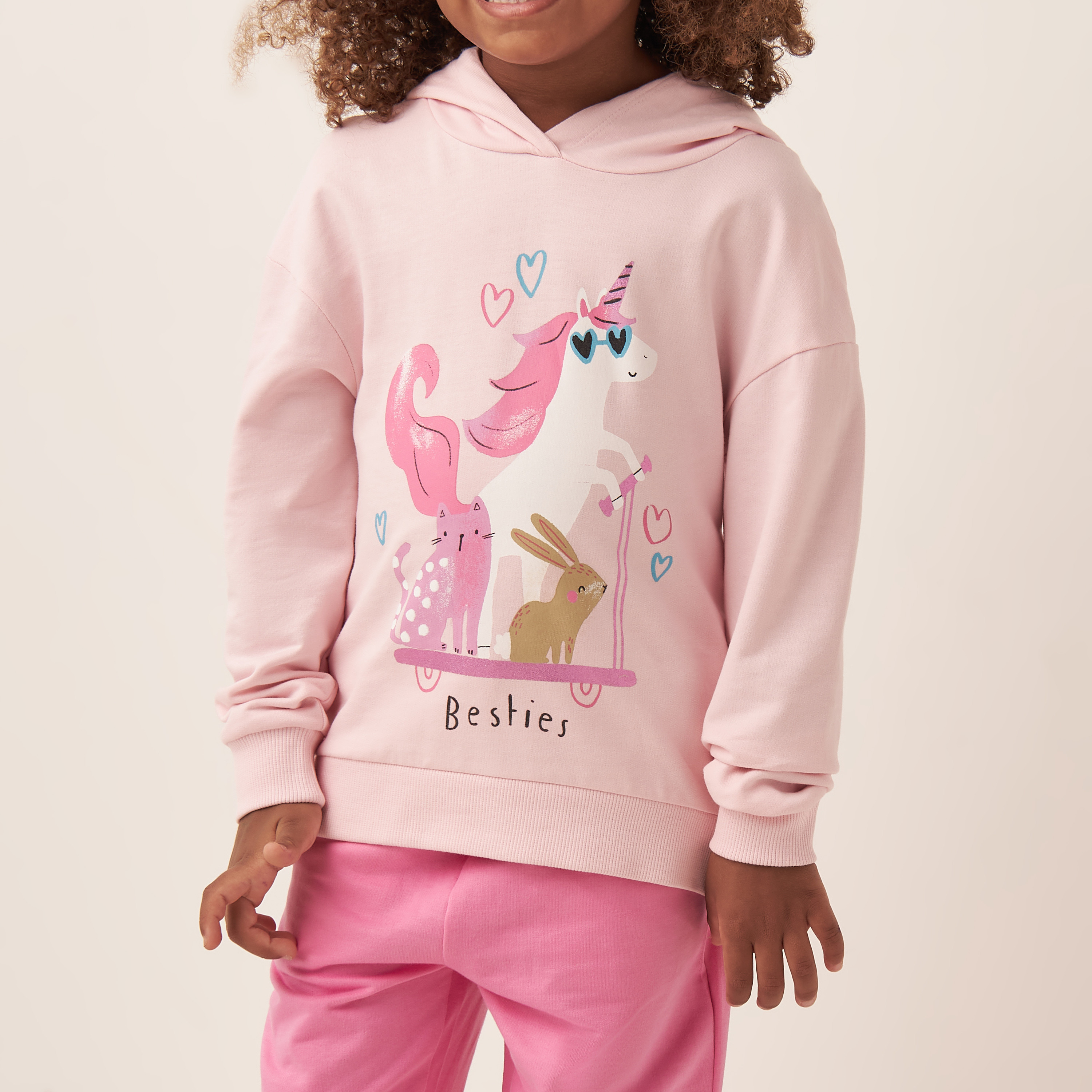 Juniors Unicorn Print Hooded Sweatshirt and Pyjama Set-girls-clothing-nightwear-image-5