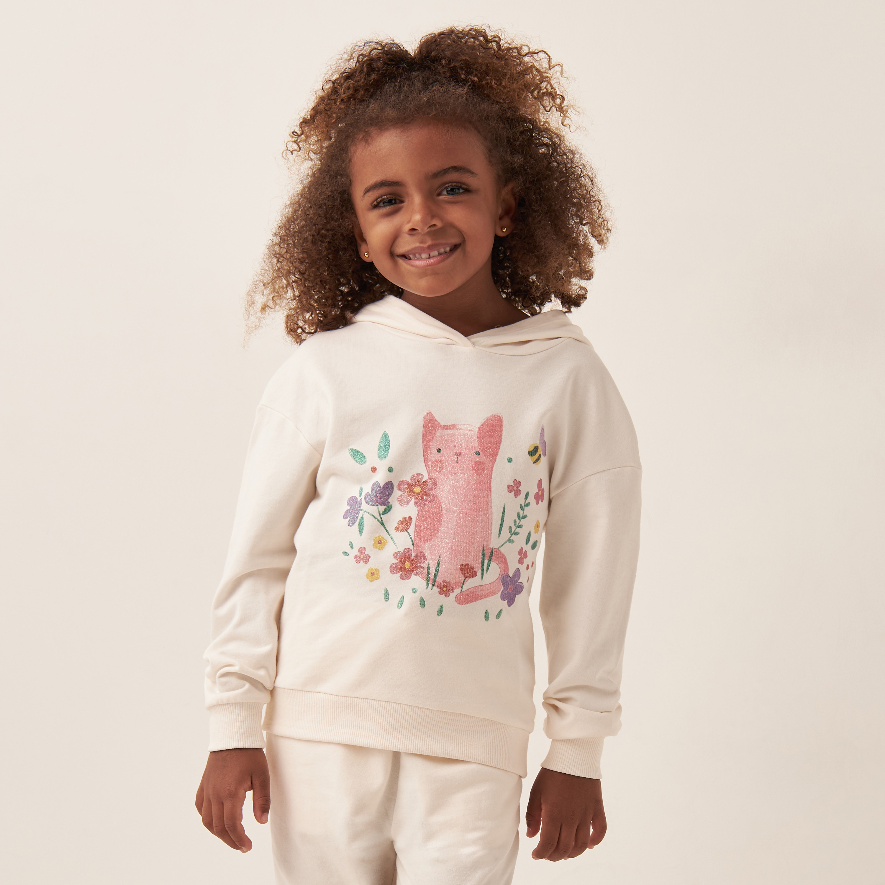 طقم بنطلون بيجاما وتيشيرت بقبعة وطبعات قطة من جونيورز-girls-clothing-nightwear-image-2