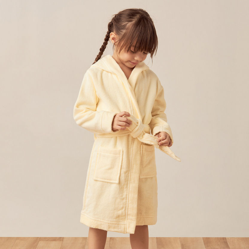 Juniors Slogan Print Bathrobe with Hood and Pockets-Towels and Flannels-image-1