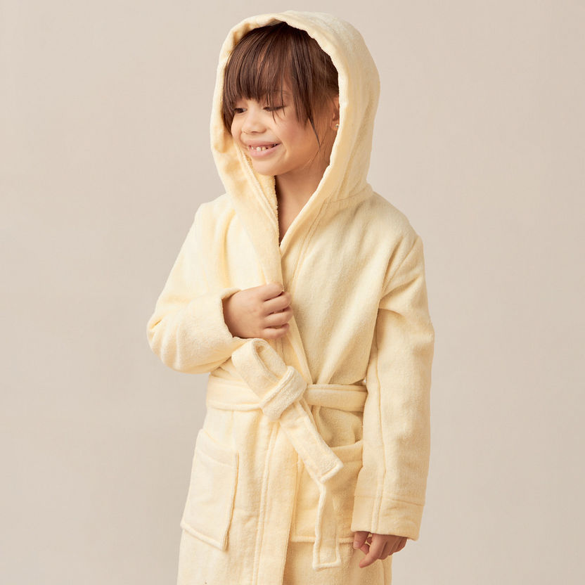 Juniors Slogan Print Bathrobe with Hood and Pockets-Towels and Flannels-image-2