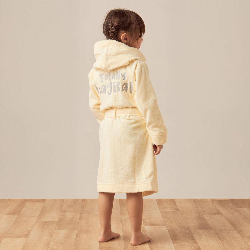 Juniors Slogan Print Bathrobe with Hood and Pockets-Towels and Flannels-image-3