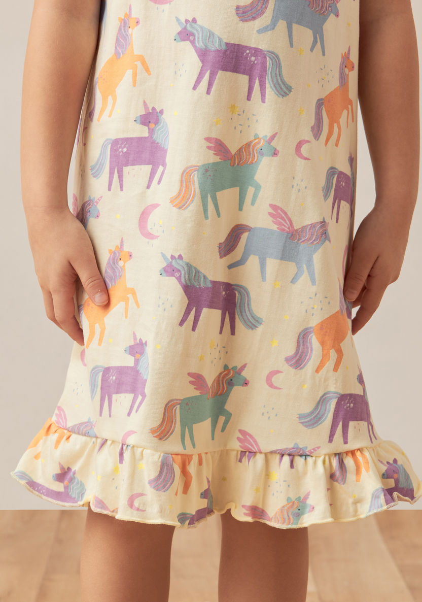 Juniors Printed Night Dress with Ruffles - Set of 2-Nightwear-image-2