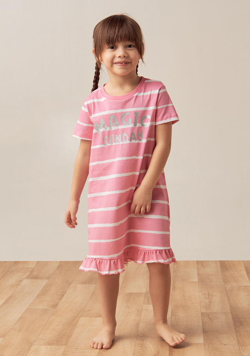 Juniors Printed Night Dress with Ruffles - Set of 2-Nightwear-image-3