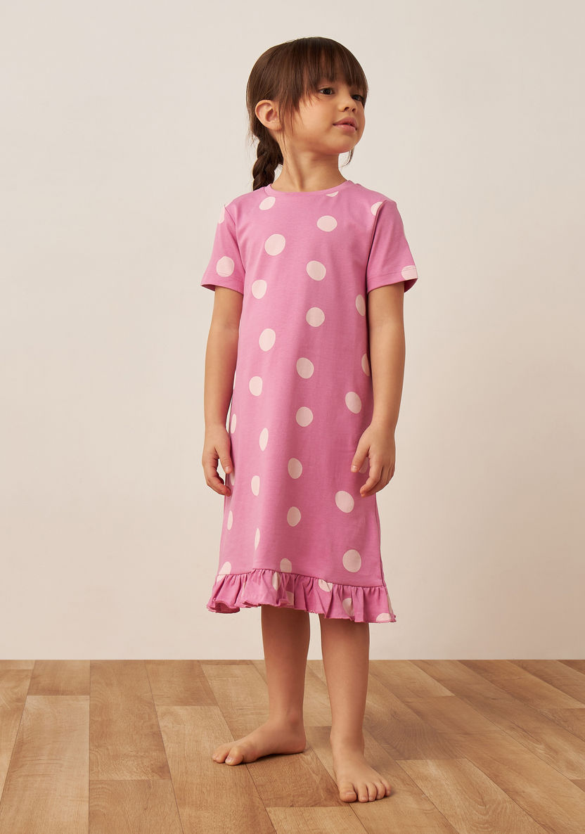 Juniors Printed Night Dress with Ruffles - Set of 2-Nightwear-image-5