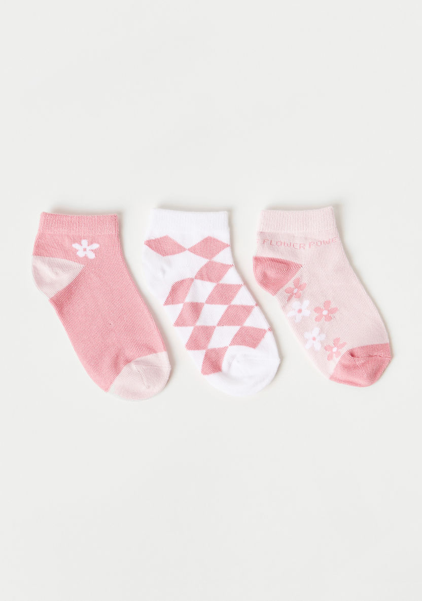 Juniors Floral Print Ankle Length Socks - Set of 3-Socks-image-0