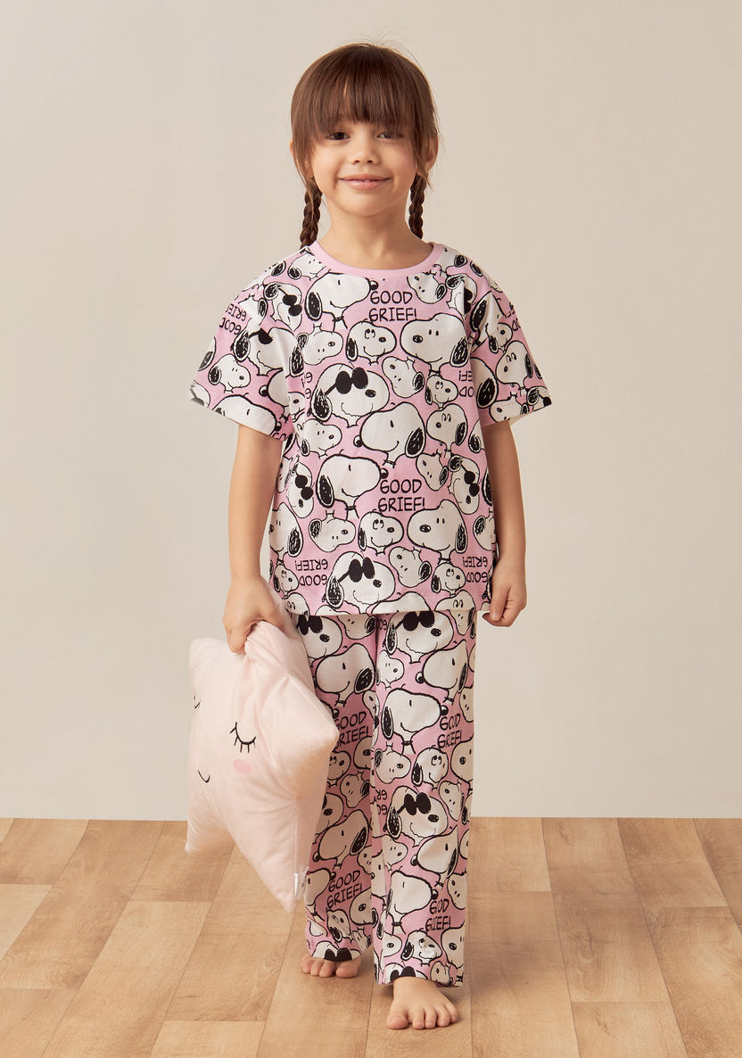 All-Over Snoopy Print T-shirt and Elasticated Pyjama Set-Nightwear-image-0