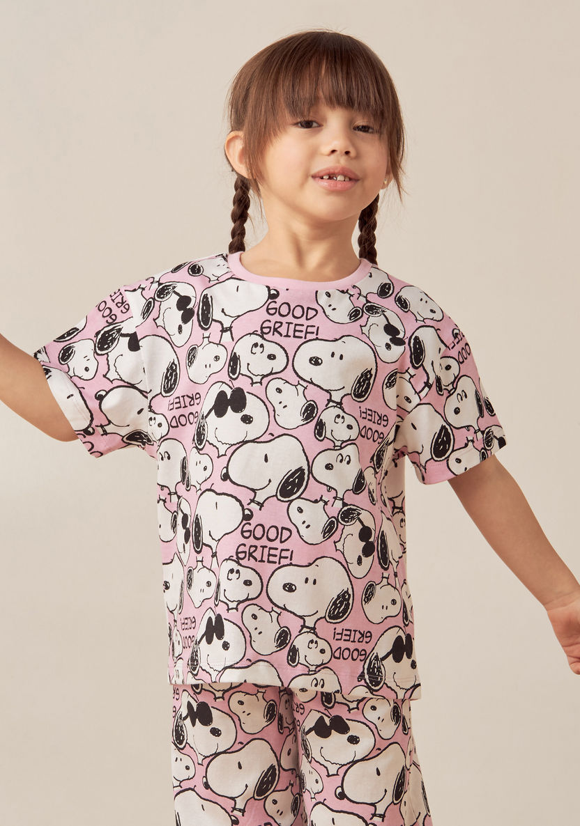 All-Over Snoopy Print T-shirt and Elasticated Pyjama Set-Nightwear-image-1