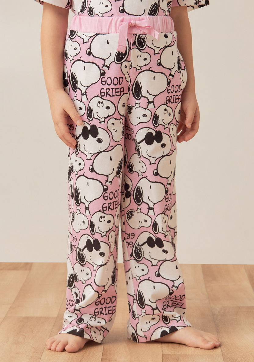 All-Over Snoopy Print T-shirt and Elasticated Pyjama Set-Nightwear-image-2