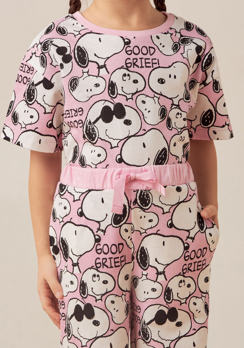 All-Over Snoopy Print T-shirt and Elasticated Pyjama Set-Nightwear-image-3