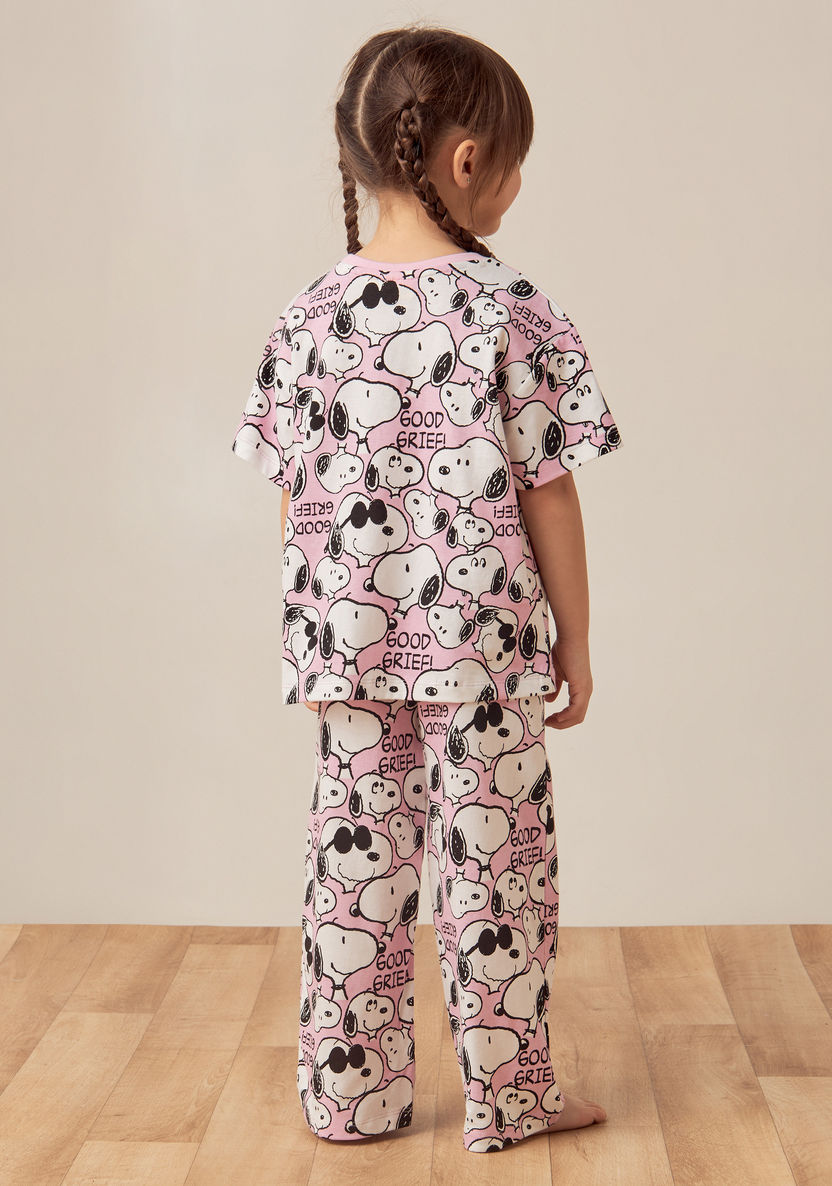 All-Over Snoopy Print T-shirt and Elasticated Pyjama Set-Nightwear-image-4