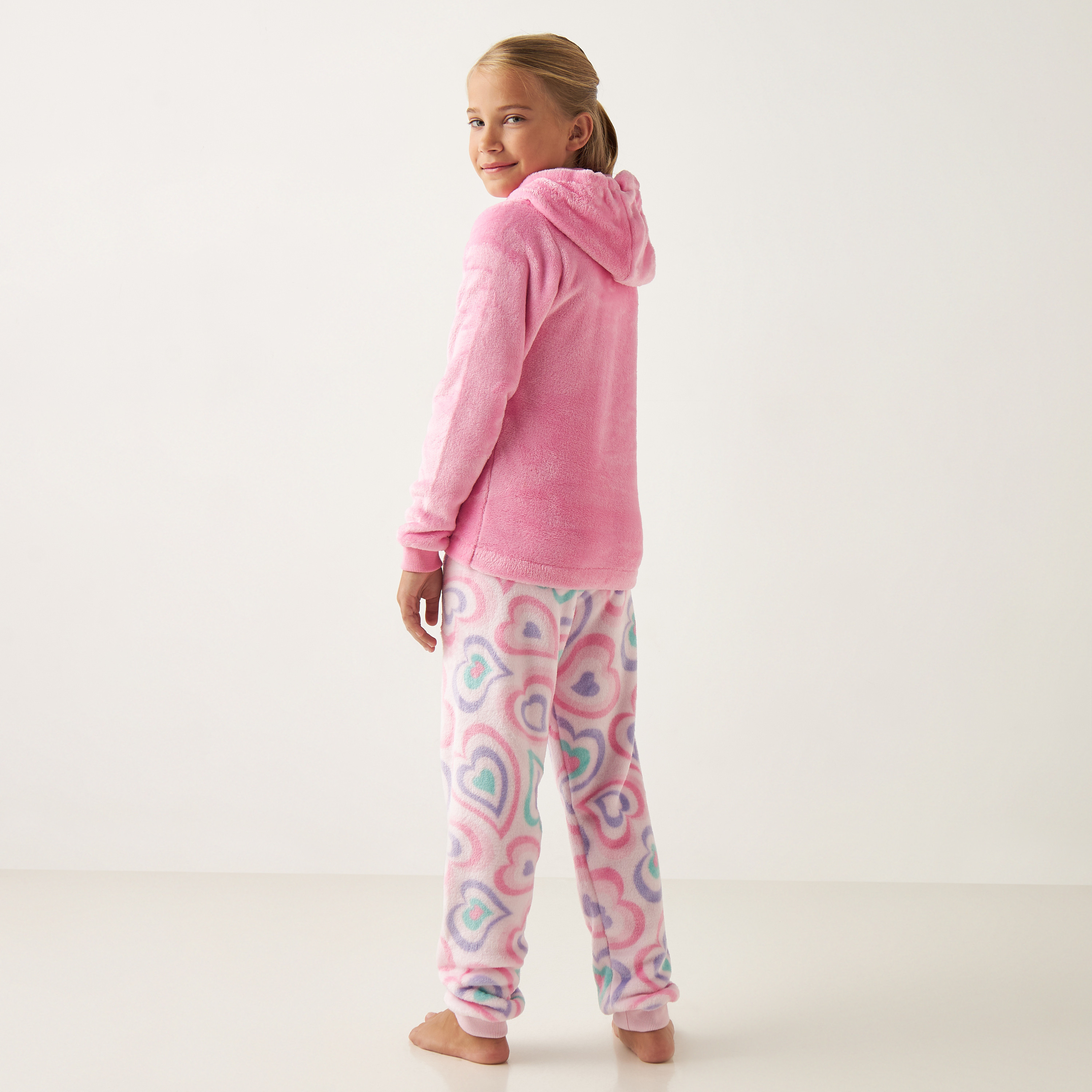 Juniors Hearts Embroidered Long Sleeves Hoodie and Pyjama Set-girls-clothing-nightwear-image-4