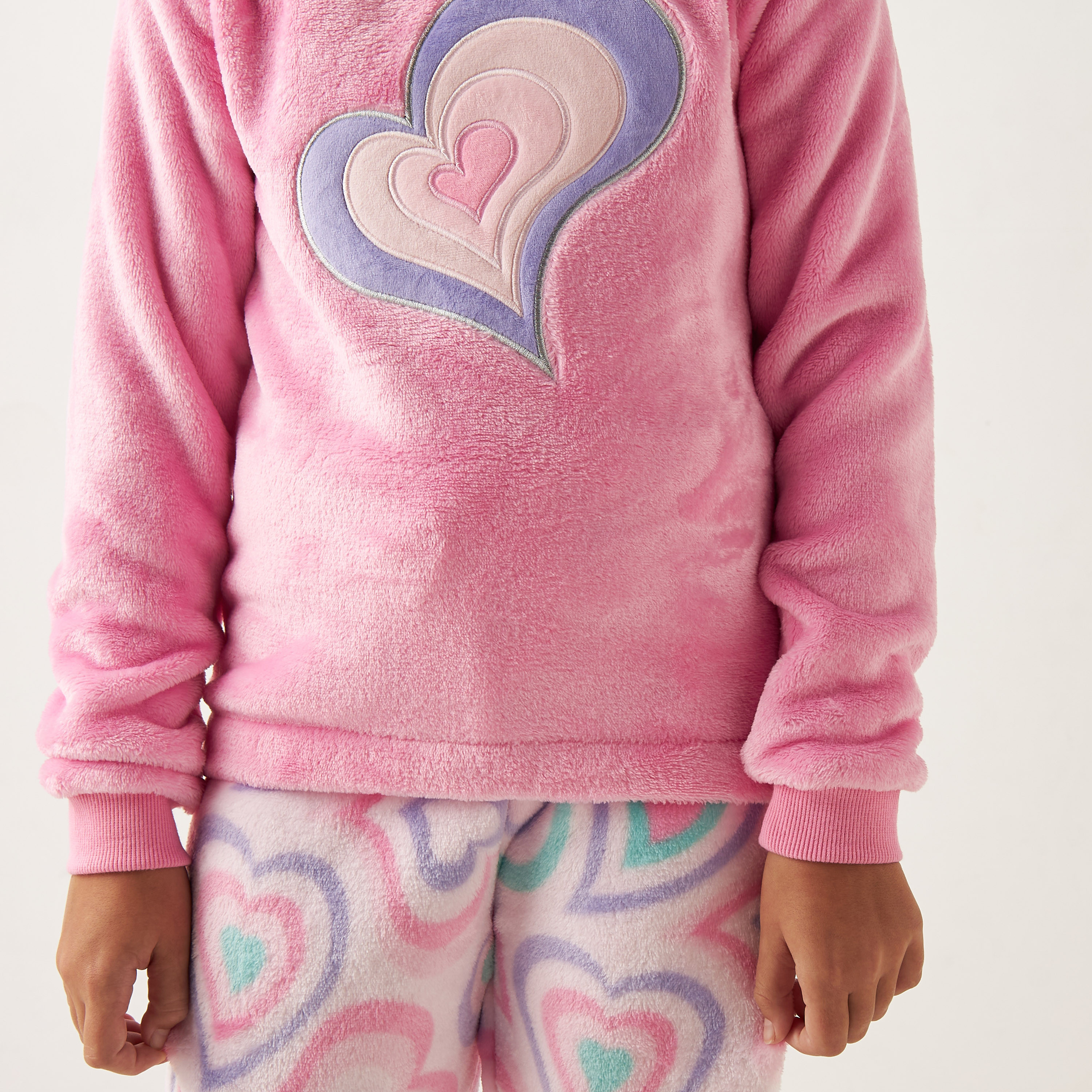 Juniors Hearts Embroidered Long Sleeves Hoodie and Pyjama Set-girls-clothing-nightwear-image-5