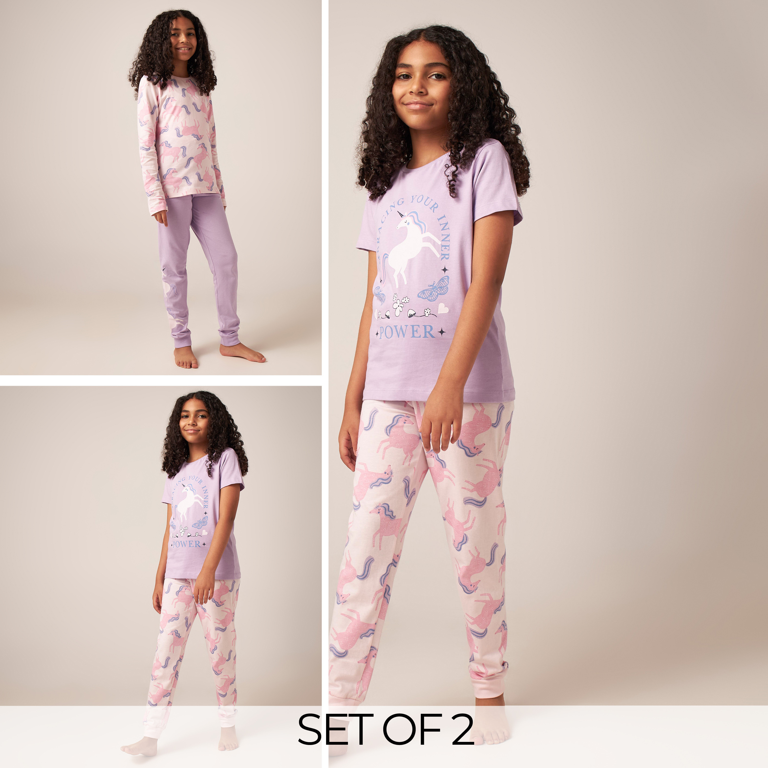 Juniors Unicorn Print T-shirt with Pyjamas - Set of 2-girls-clothing-nightwear-image-1