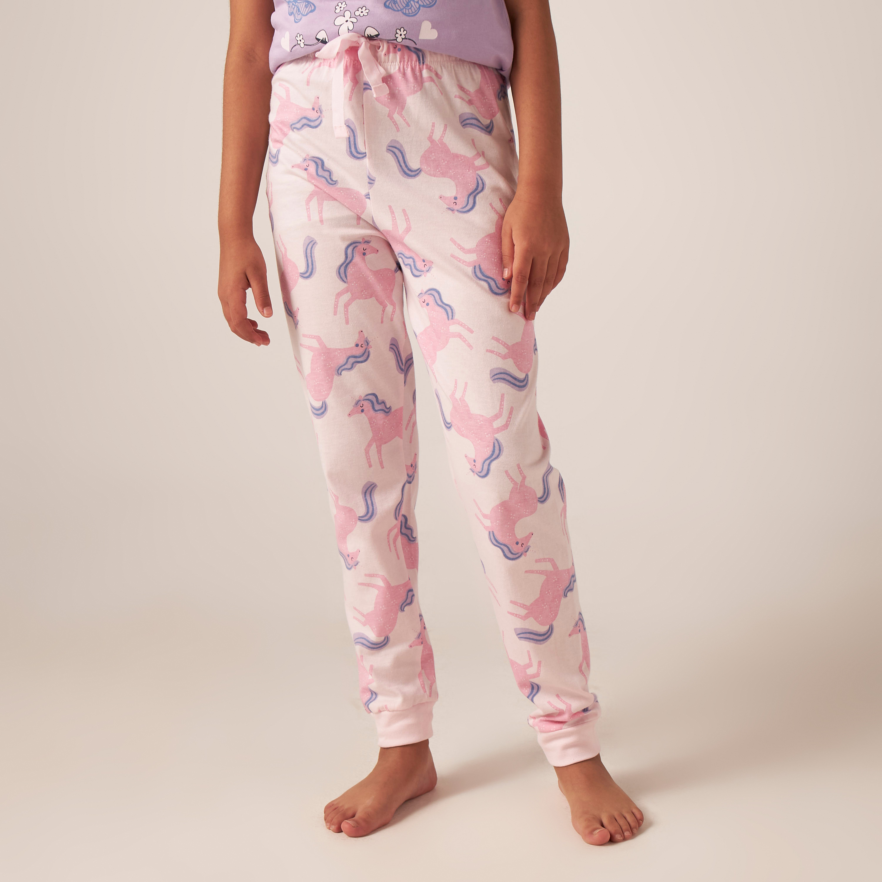 Juniors Unicorn Print T-shirt with Pyjamas - Set of 2-girls-clothing-nightwear-image-3