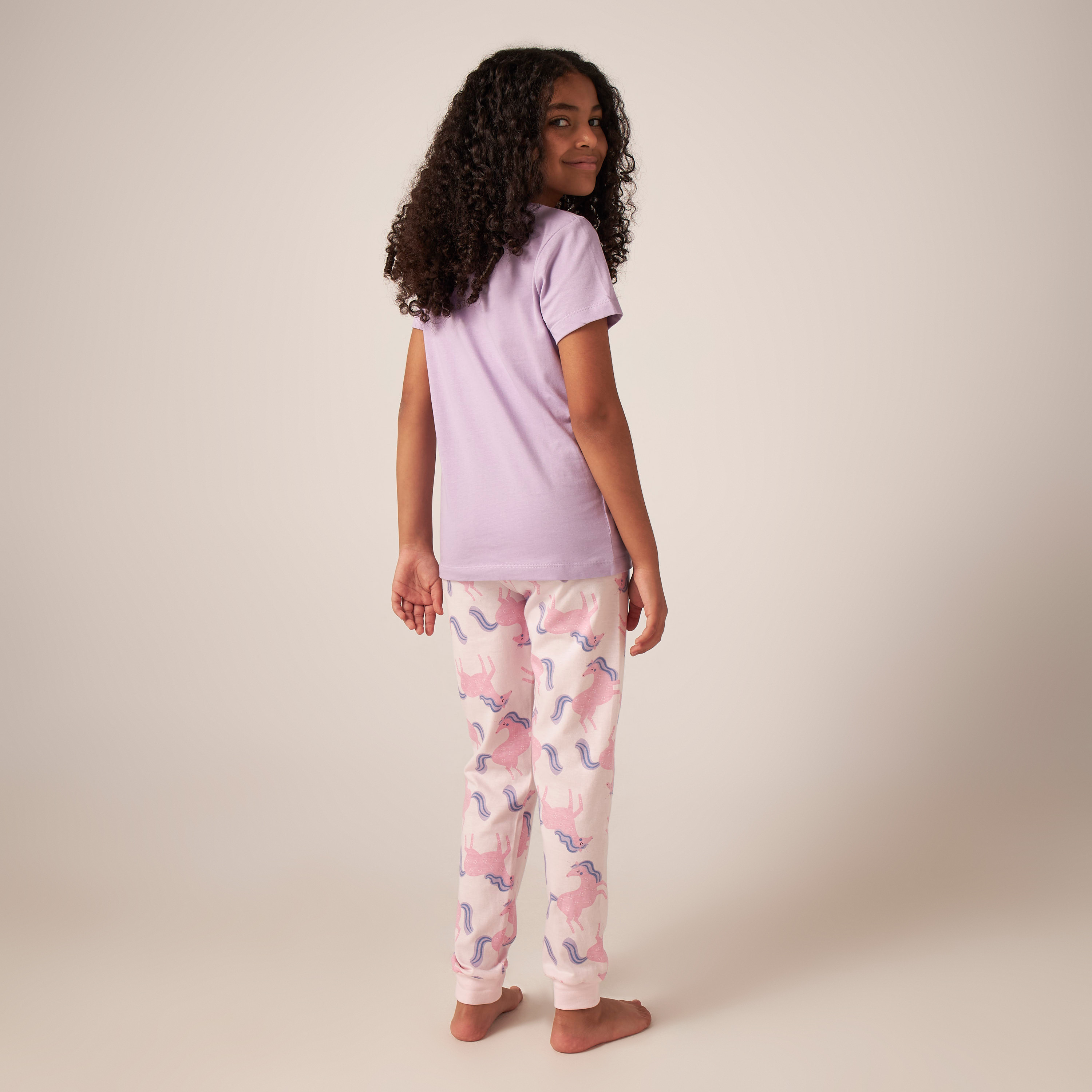 Juniors Unicorn Print T-shirt with Pyjamas - Set of 2-girls-clothing-nightwear-image-5