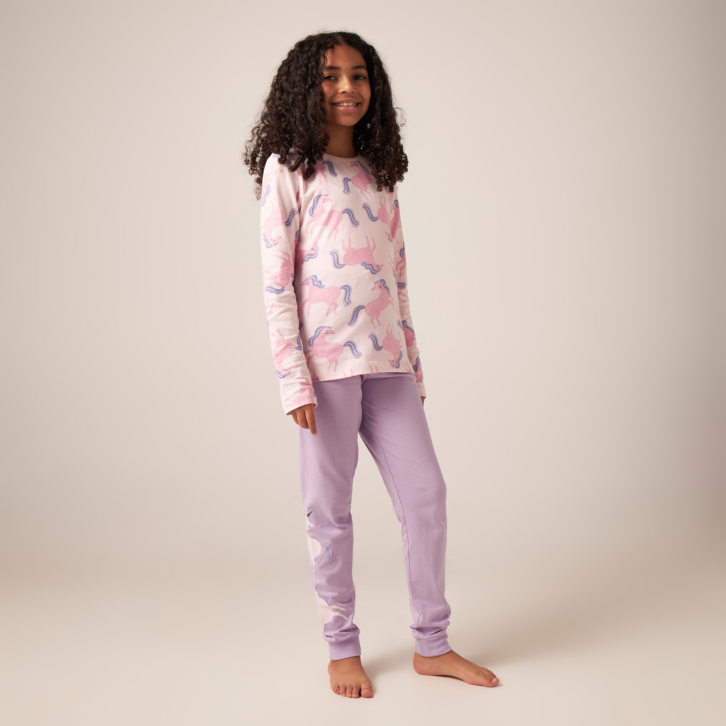 Juniors Unicorn Print T-shirt with Pyjamas - Set of 2-girls-clothing-nightwear-image-6
