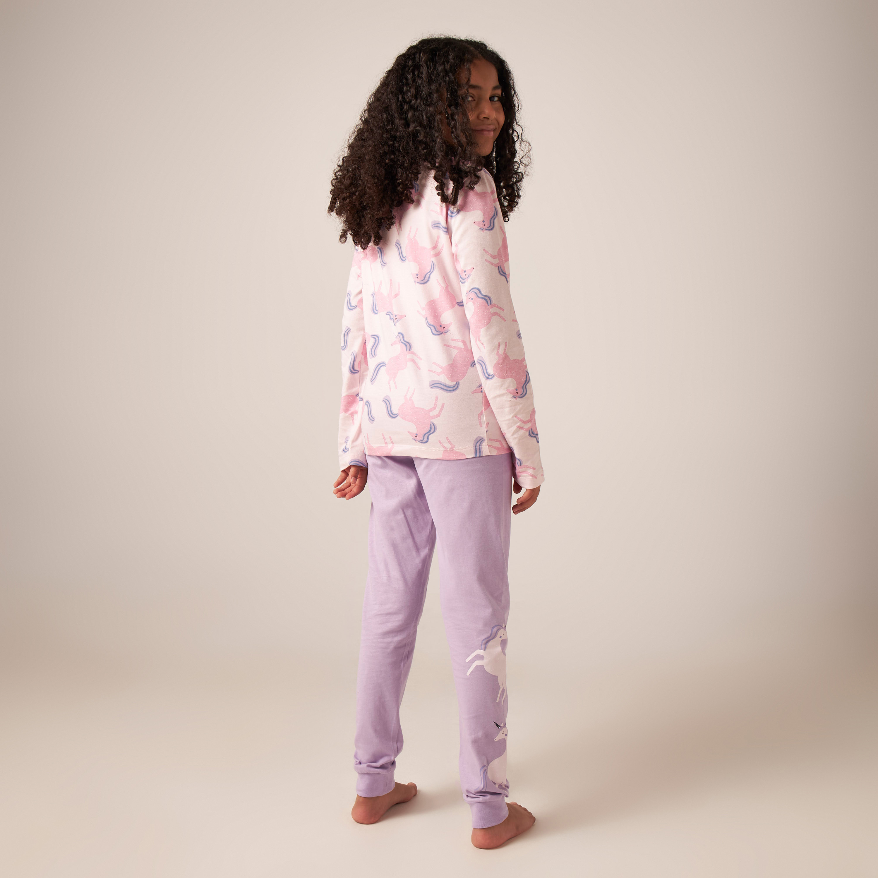 Juniors Unicorn Print T-shirt with Pyjamas - Set of 2-girls-clothing-nightwear-image-7