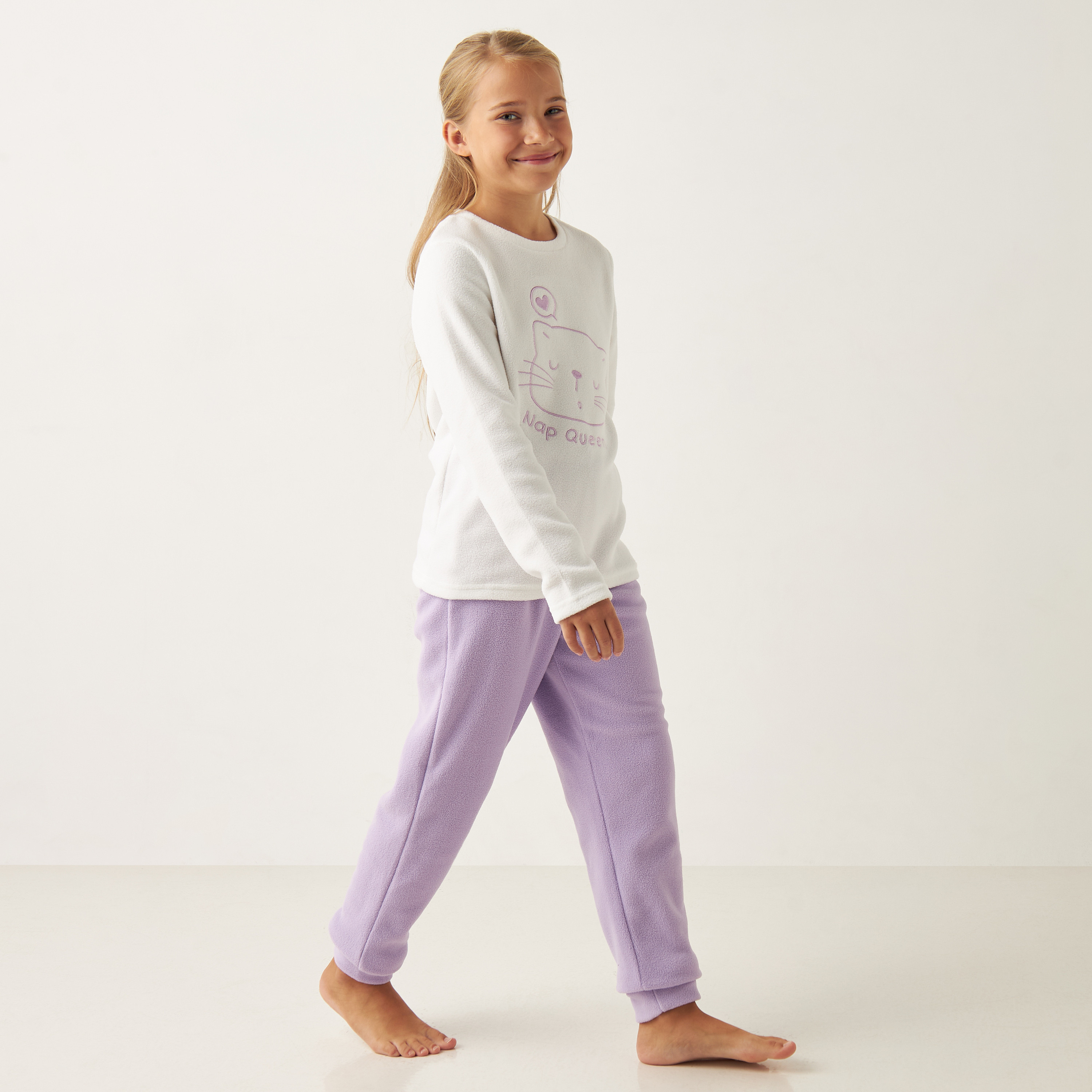 Juniors Embroidered Long Sleeves T-shirt and Pyjama Set-girls-clothing-nightwear-image-1