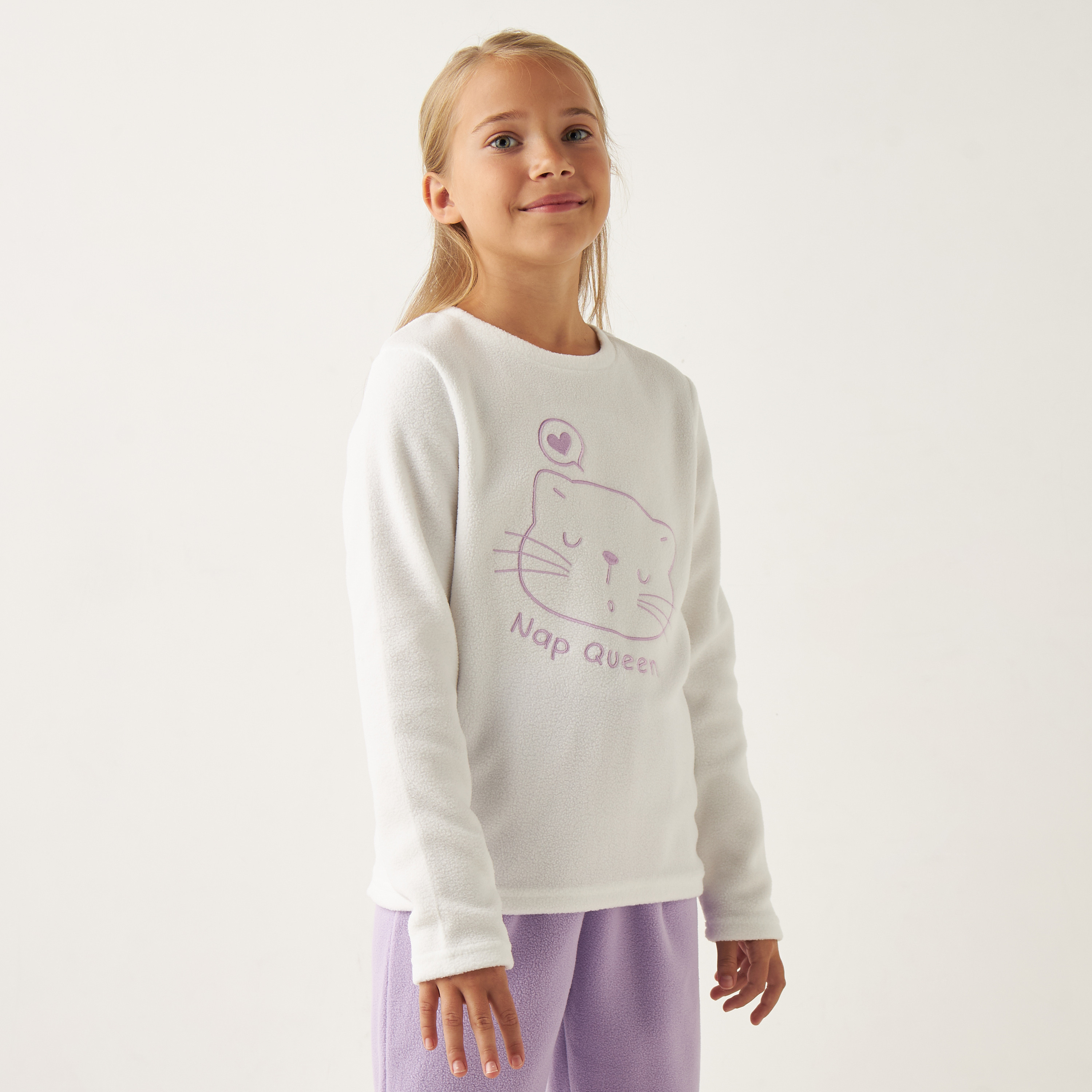 Juniors Embroidered Long Sleeves T-shirt and Pyjama Set-girls-clothing-nightwear-image-2
